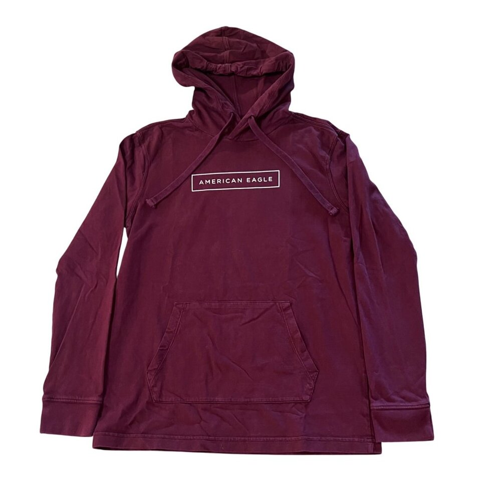 American Eagle Mens Super Soft Burgundy Hoodie Cotton Standard Fit Casual - XS